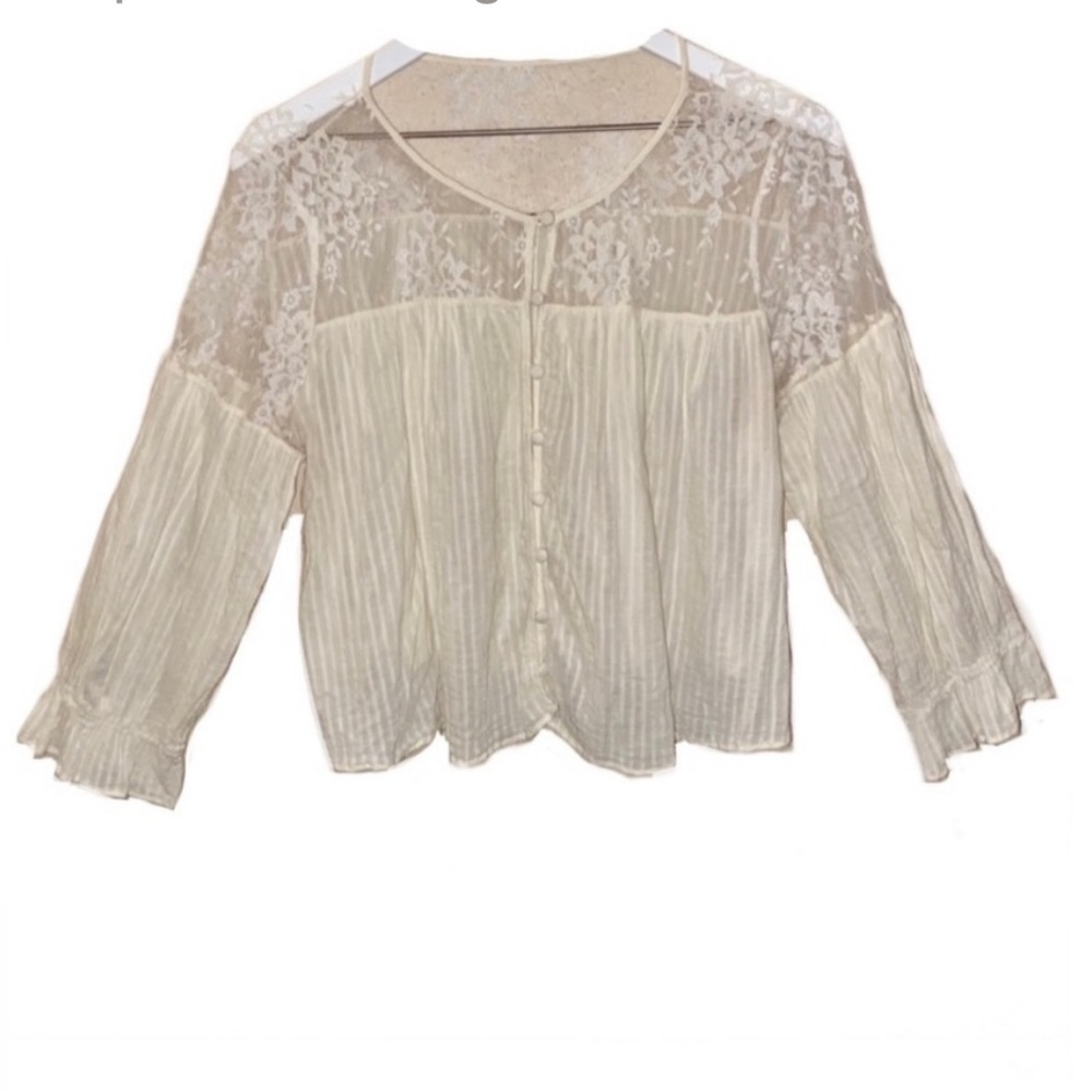 Free People Ivory Cropped Lace Peasant Top
